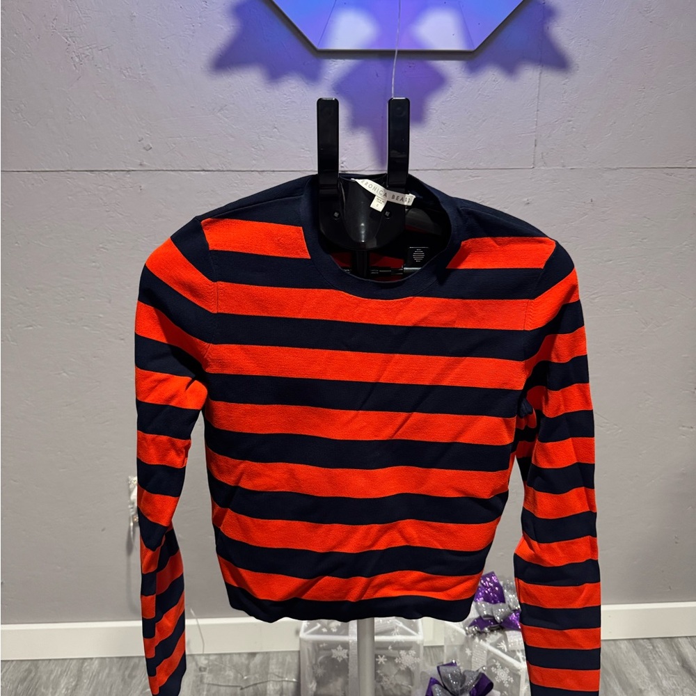 Veronica Beard Navy and Red Striped Top